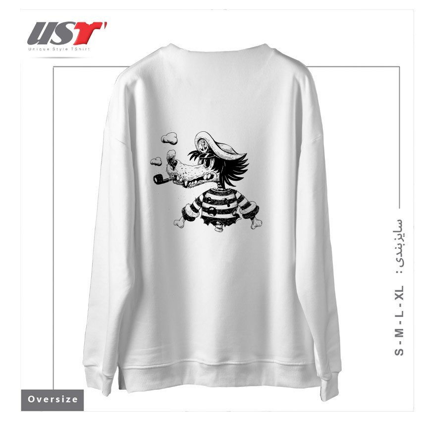 طرح NU POGODI! WOLF1 سوییشرت اورسایزرنگ سفید