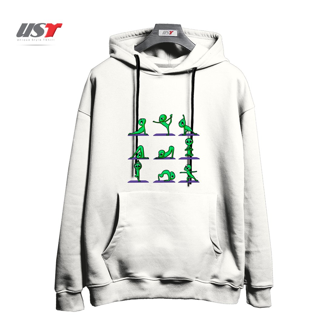 طرح ALIEN YOGA هودی اورسایزرنگ سفید