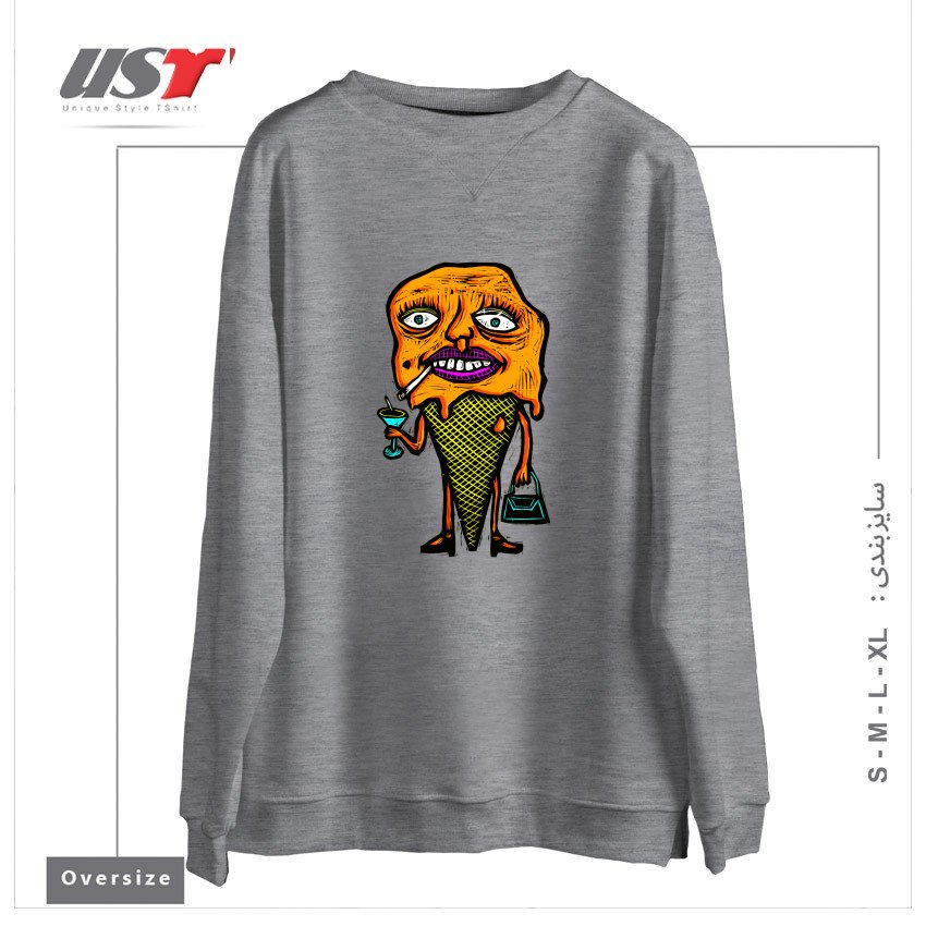 طرح ORANGE SHERBETTY سوییشرت اورسایزرنگ طوسی ملانژ