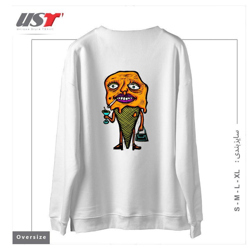 طرح ORANGE SHERBETTY سوییشرت اورسایزرنگ سفید