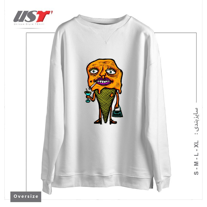 طرح ORANGE SHERBETTY سوییشرت اورسایزرنگ سفید