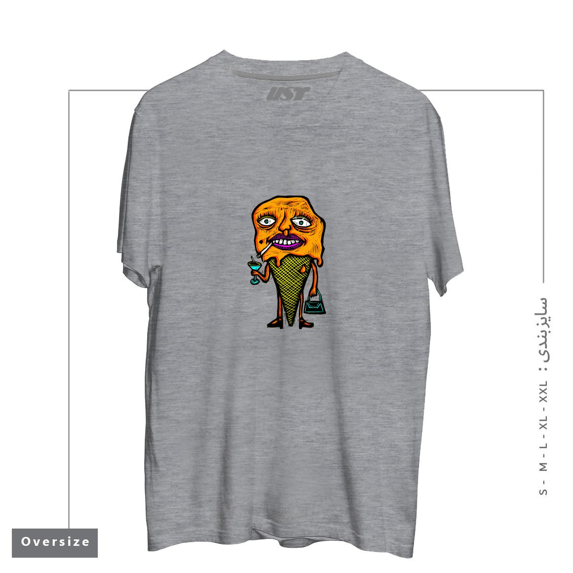 طرح ORANGE SHERBETTY تیشرت اورسایزرنگ طوسی ملانژ