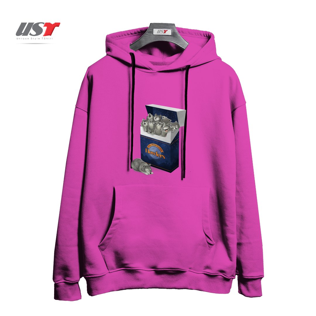 طرح PACK OF WOLVES هودی اورسایزرنگ صورتی