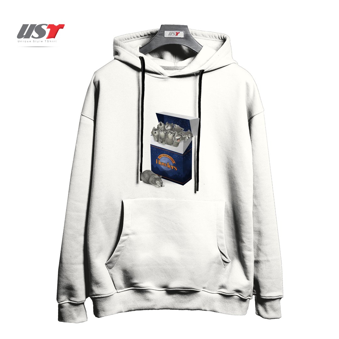 طرح PACK OF WOLVES هودی اورسایزرنگ سفید