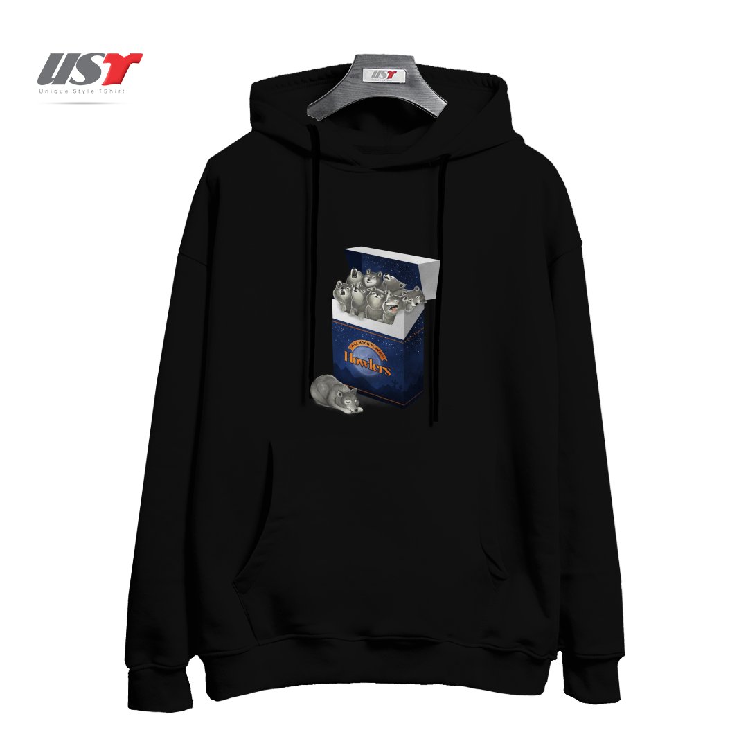 طرح PACK OF WOLVES هودی اورسایزرنگ مشکی