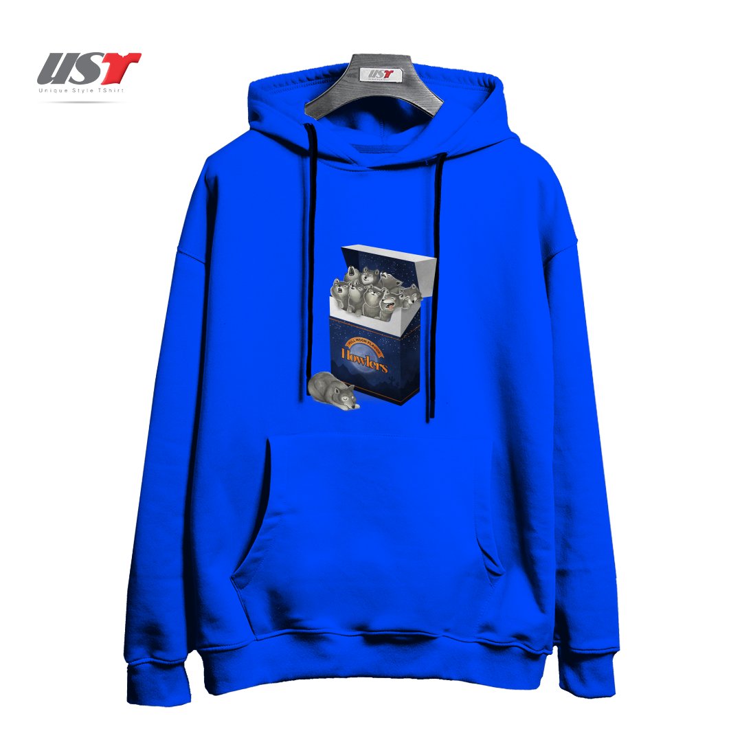 طرح PACK OF WOLVES هودی اورسایزرنگ آبی شالی