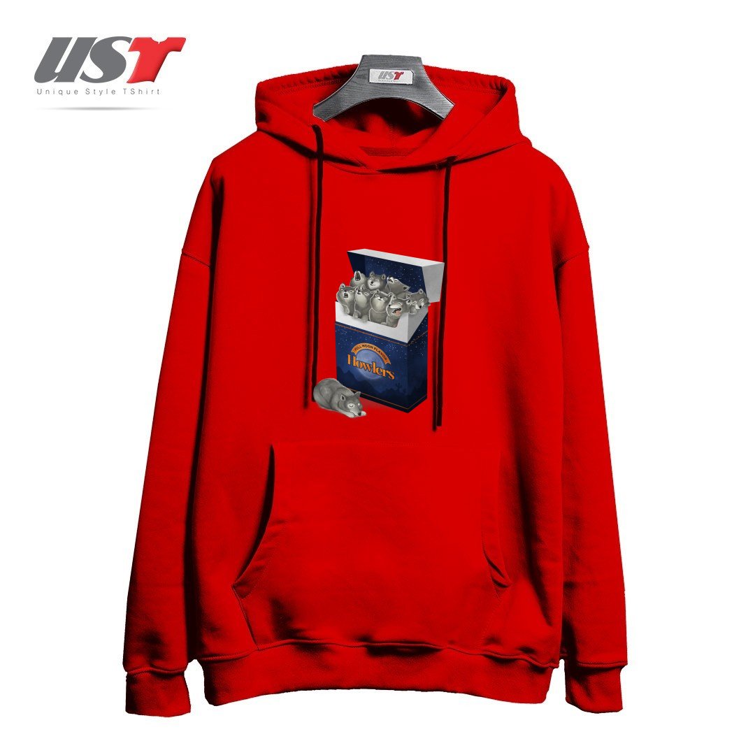 طرح PACK OF WOLVES هودی اورسایزرنگ قرمز