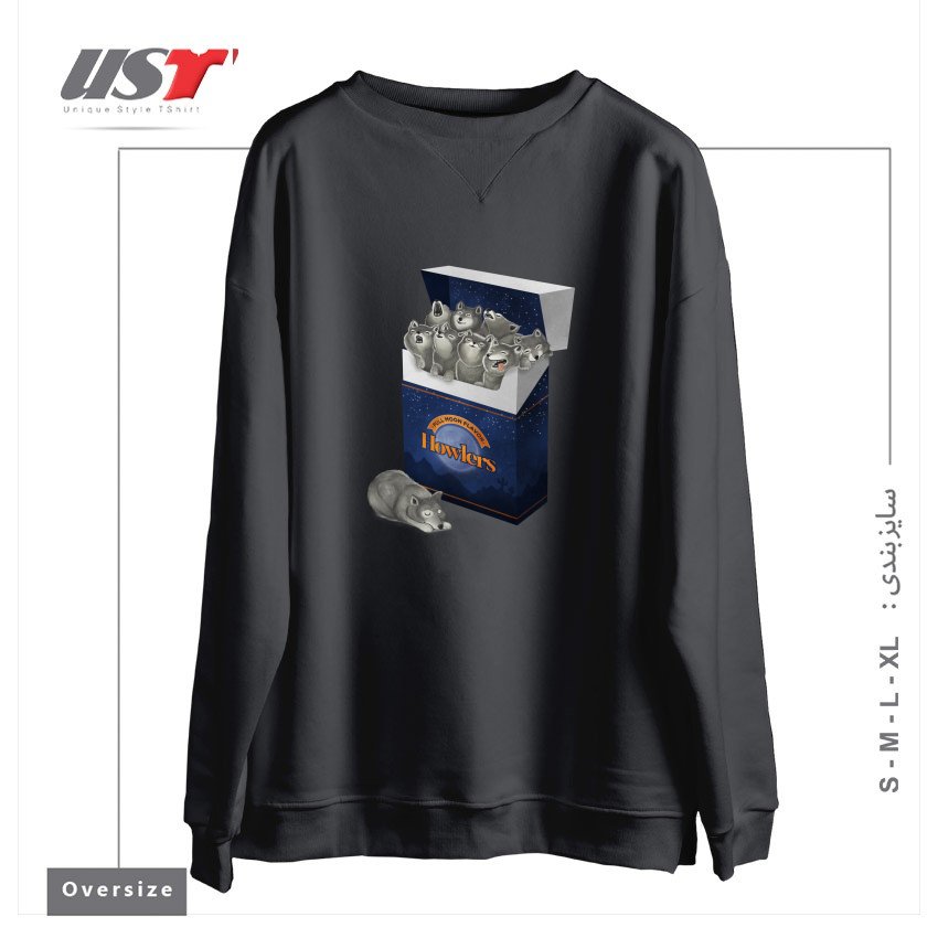 طرح PACK OF WOLVES سوییشرت اورسایزرنگ دودی