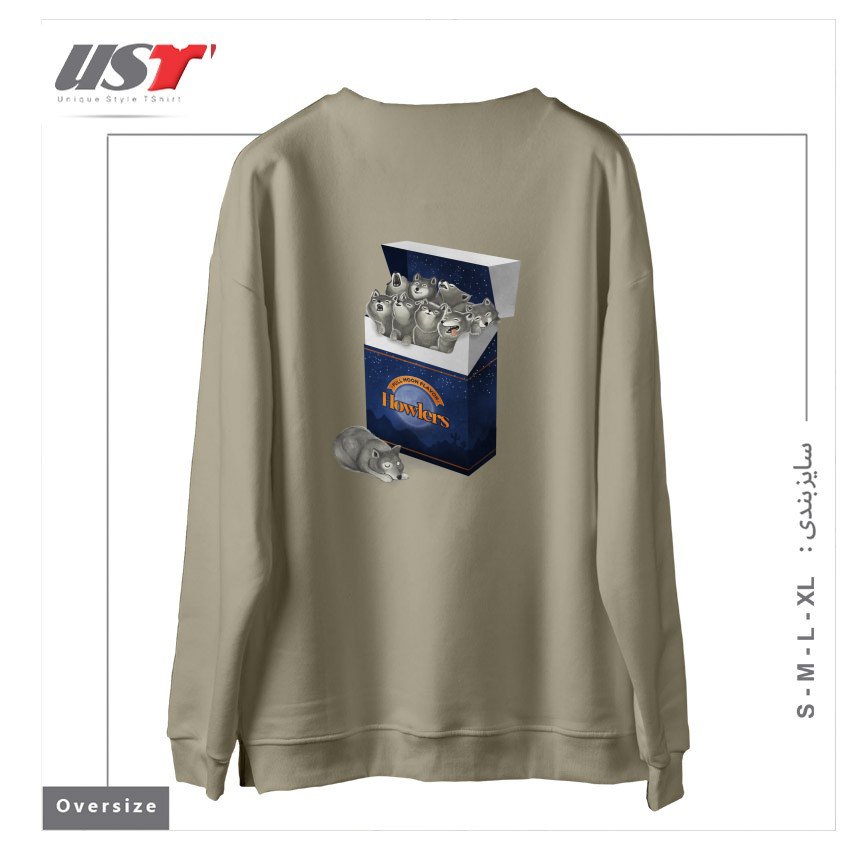 طرح PACK OF WOLVES سوییشرت اورسایزرنگ نخودی