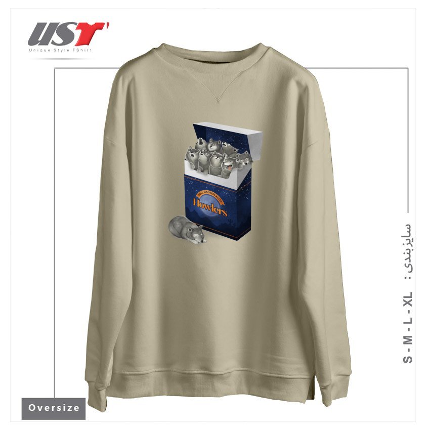 طرح PACK OF WOLVES سوییشرت اورسایزرنگ نخودی