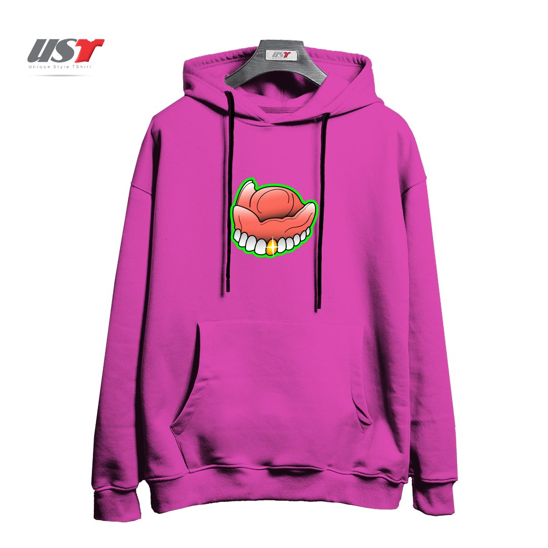 طرح PIMP TOOTH هودی اورسایزرنگ صورتی