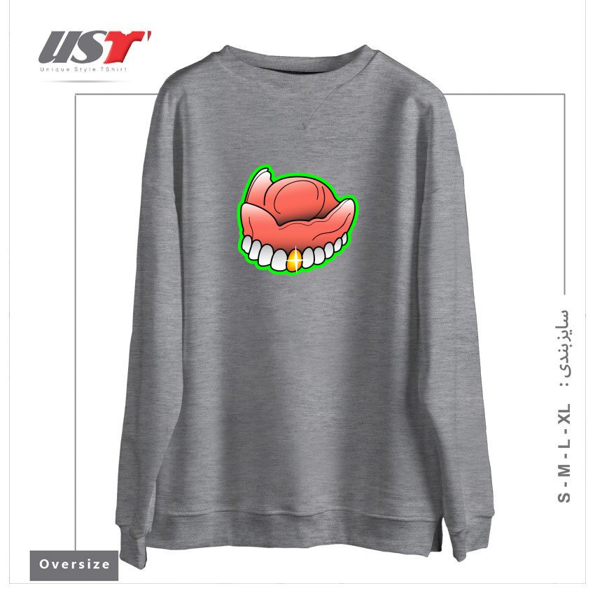 طرح PIMP TOOTH سوییشرت اورسایزرنگ طوسی ملانژ