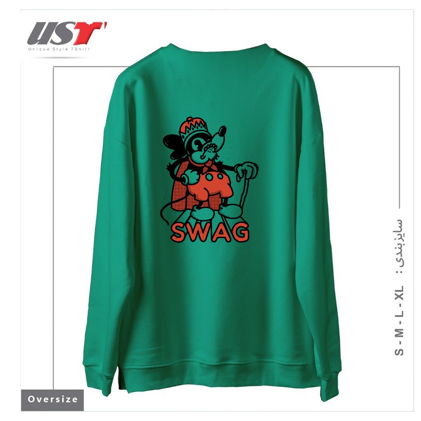 طرح RAT SWAG سوییشرت اورسایزرنگ سبز سدری