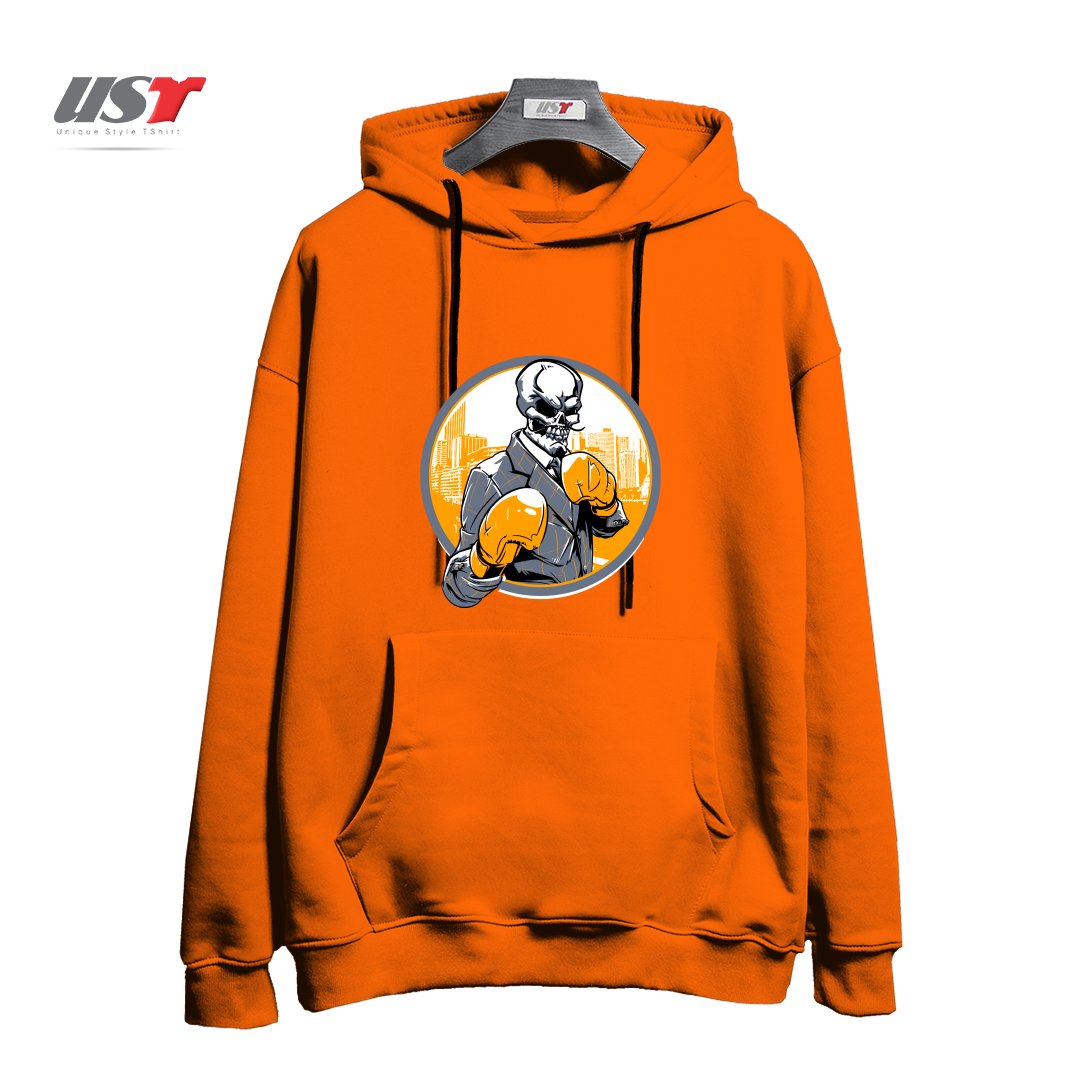 طرح RETRO BOXING هودی اورسایزرنگ نارنجی