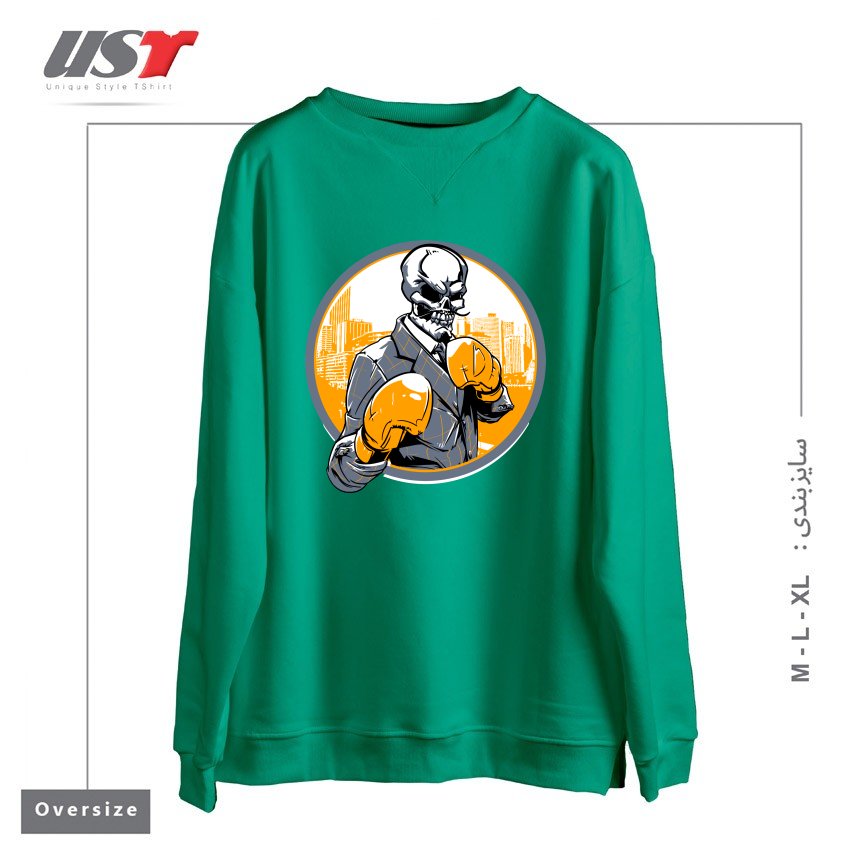 طرح RETRO BOXING سوییشرت اورسایزرنگ سبز سدری