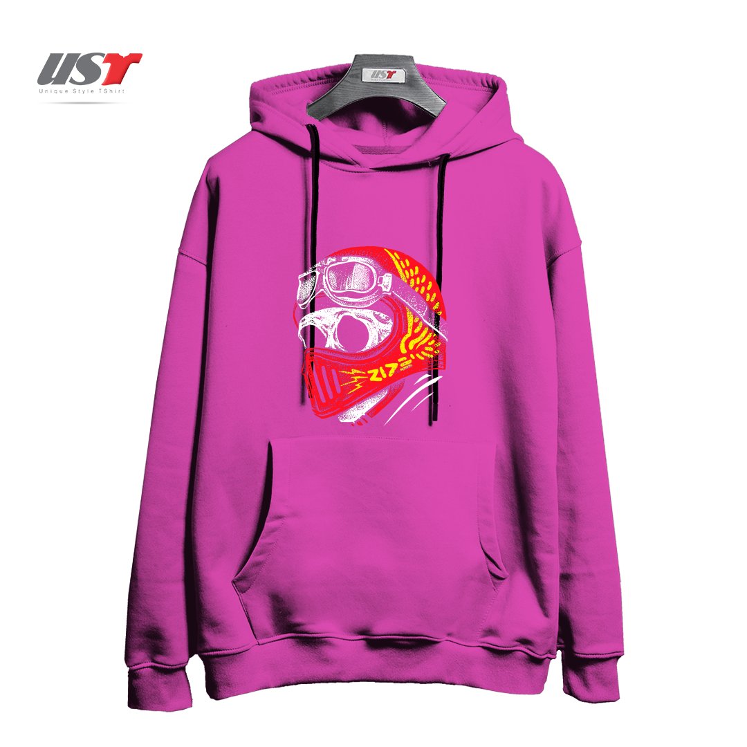 طرح RIDE SKULL هودی اورسایزرنگ صورتی