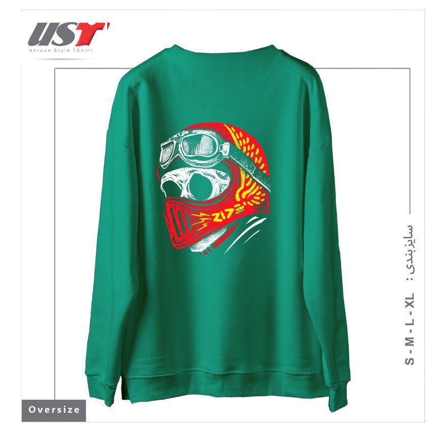 طرح RIDE SKULL سوییشرت اورسایزرنگ سبز سدری