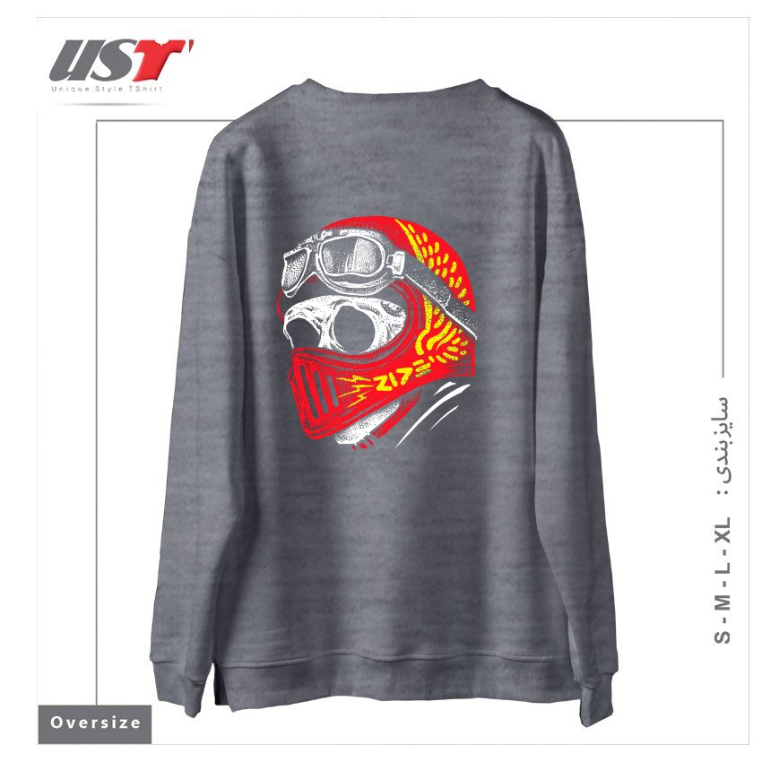 طرح RIDE SKULL سوییشرت اورسایزرنگ طوسی ملانژ